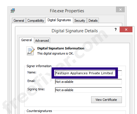 Screenshot of the Fastspin Appliances Private Limited certificate